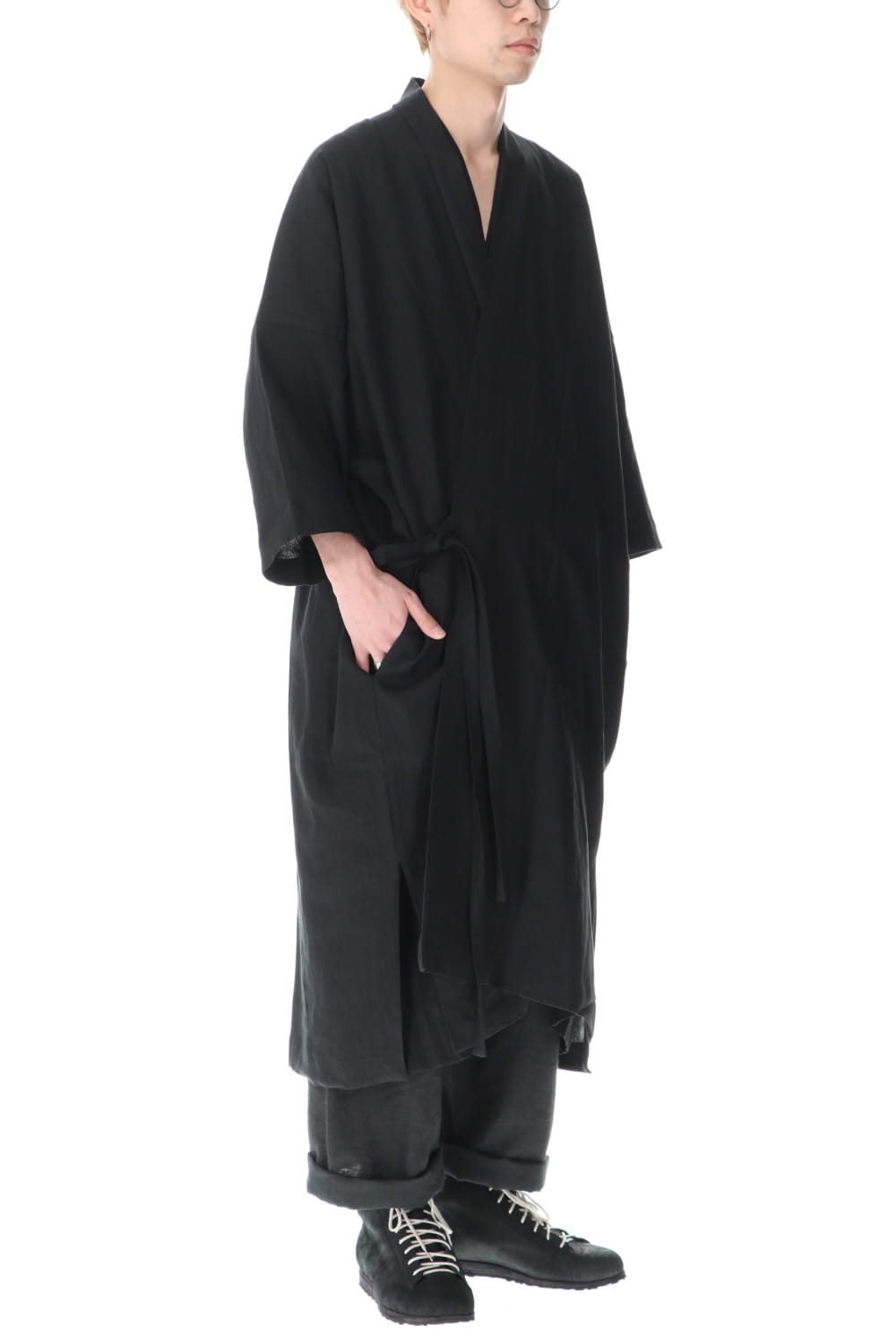 KIMONO#8 BLACK LINEN/PAPER CLOTH