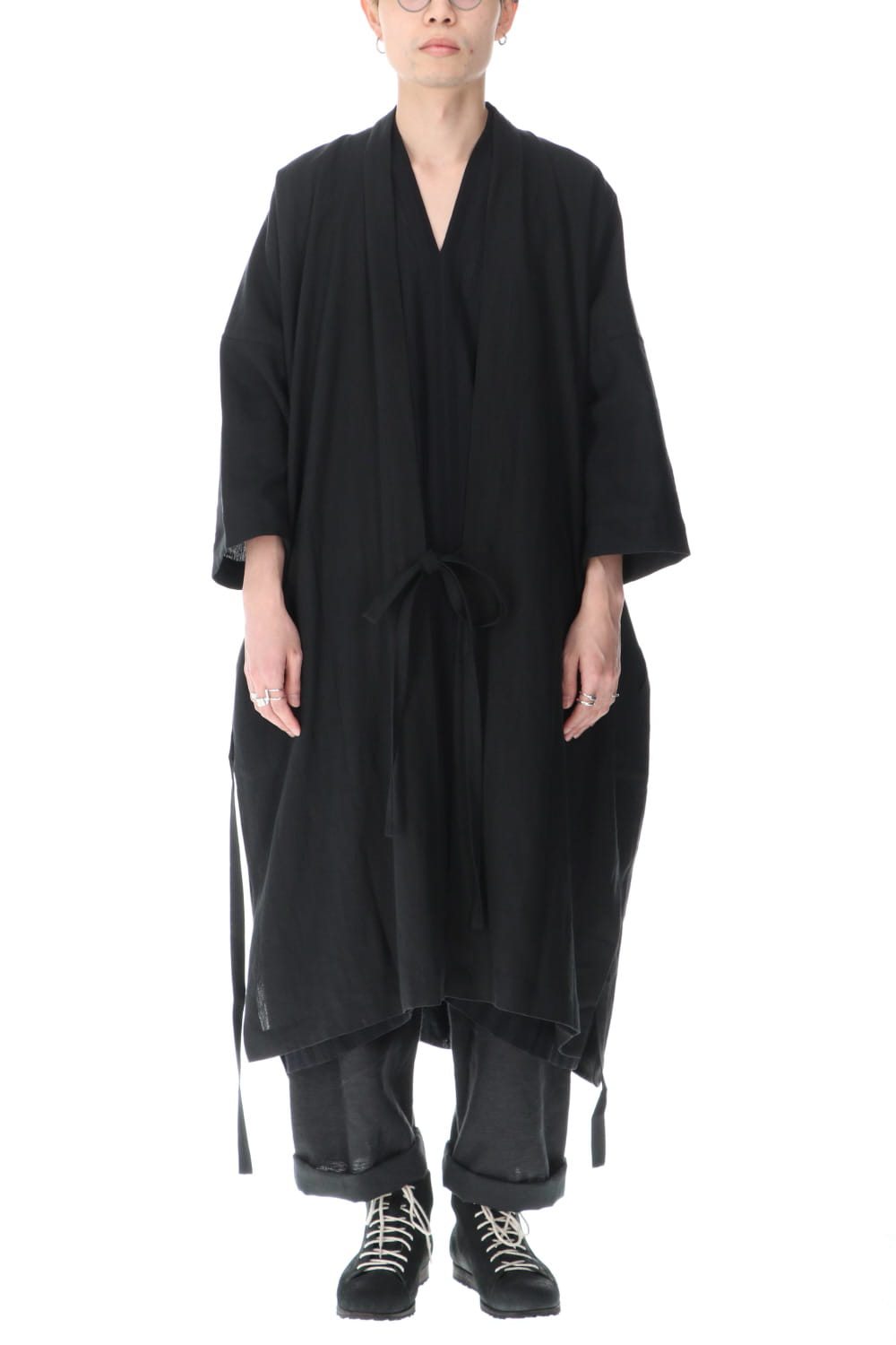 KIMONO#8 BLACK LINEN/PAPER CLOTH