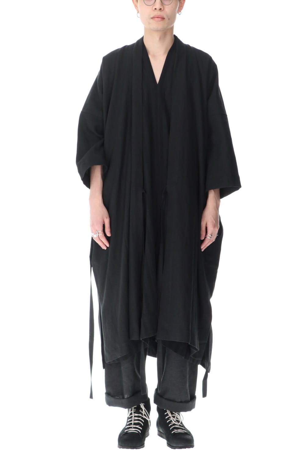 KIMONO#8 BLACK LINEN/PAPER CLOTH
