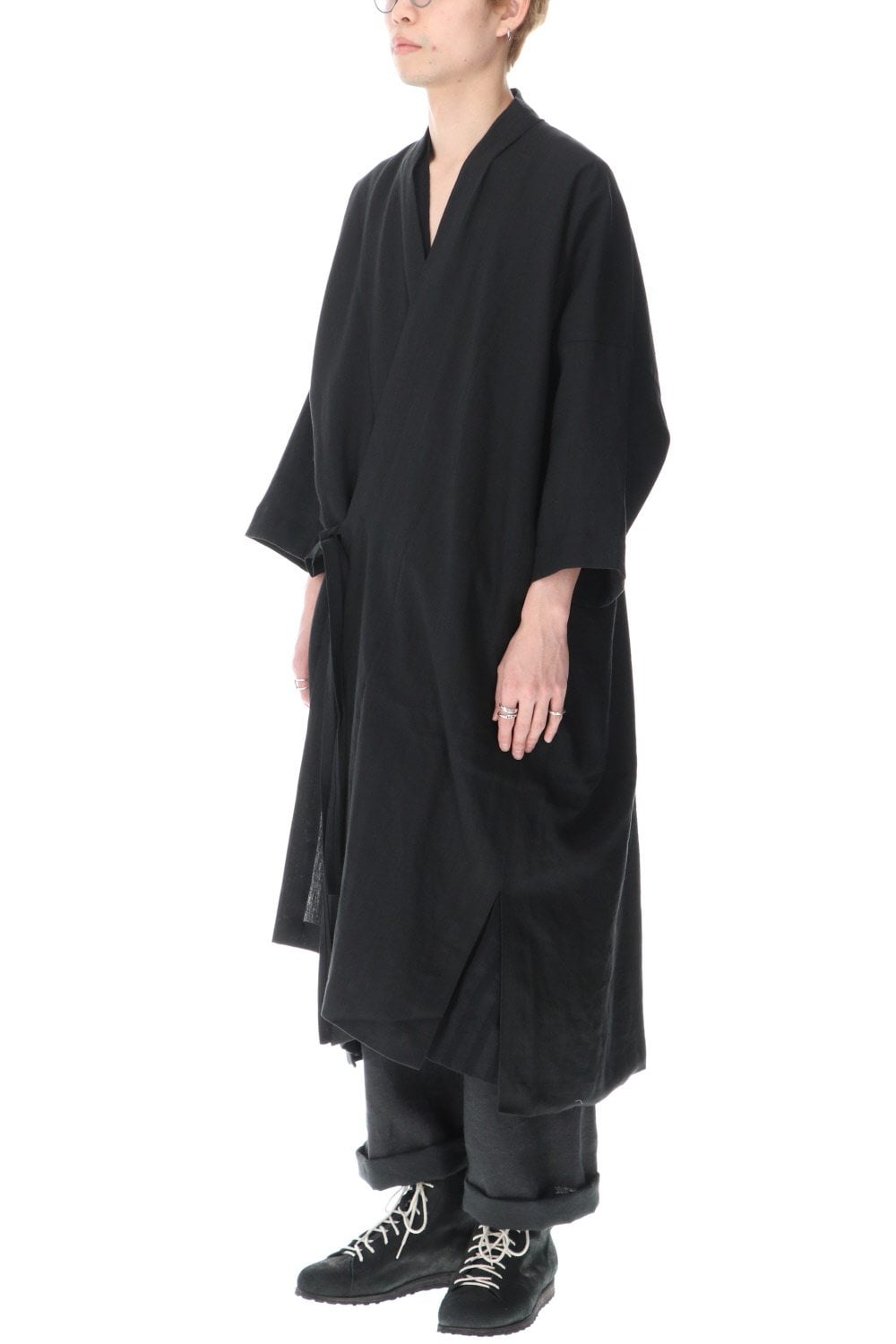 KIMONO#8 BLACK LINEN/PAPER CLOTH