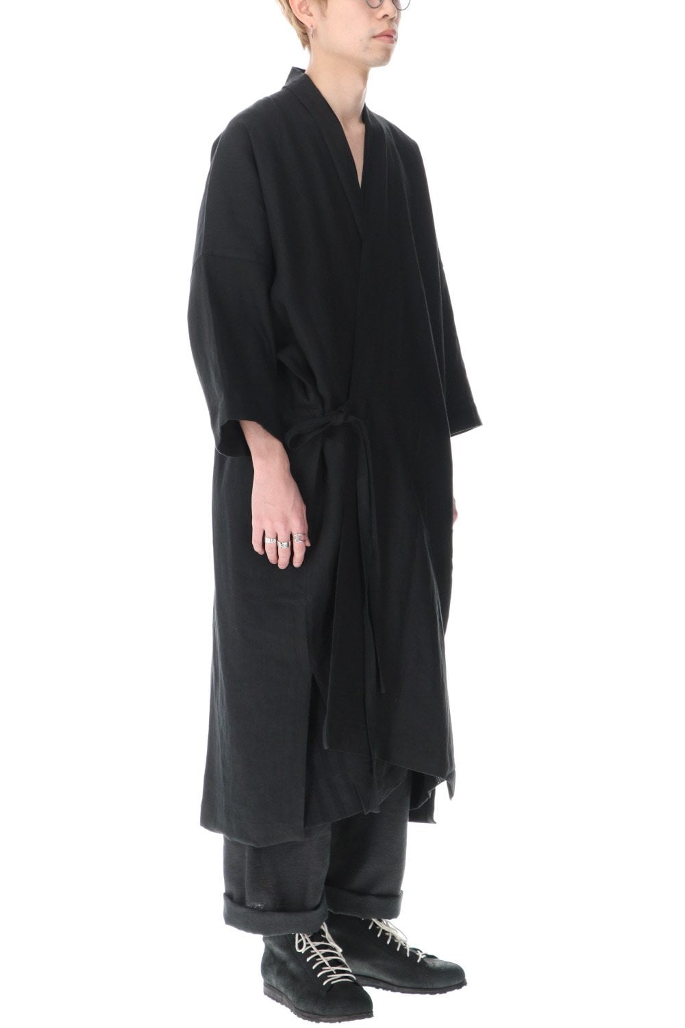 KIMONO#8 BLACK LINEN/PAPER CLOTH