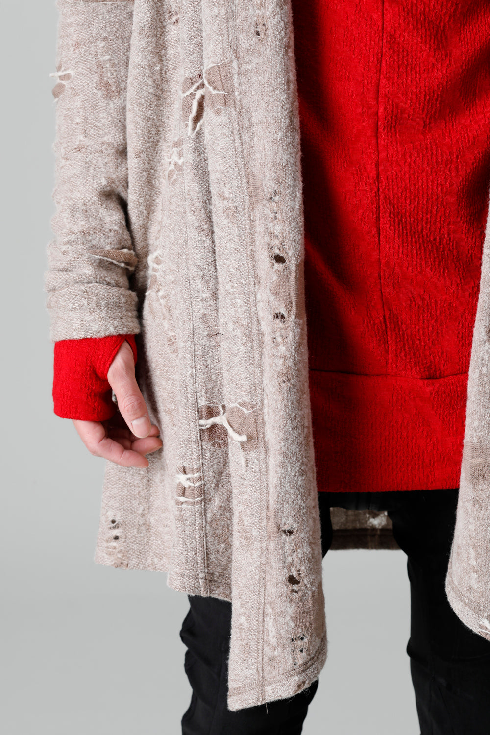 Damage Jersey Shawl Cardigan Beige