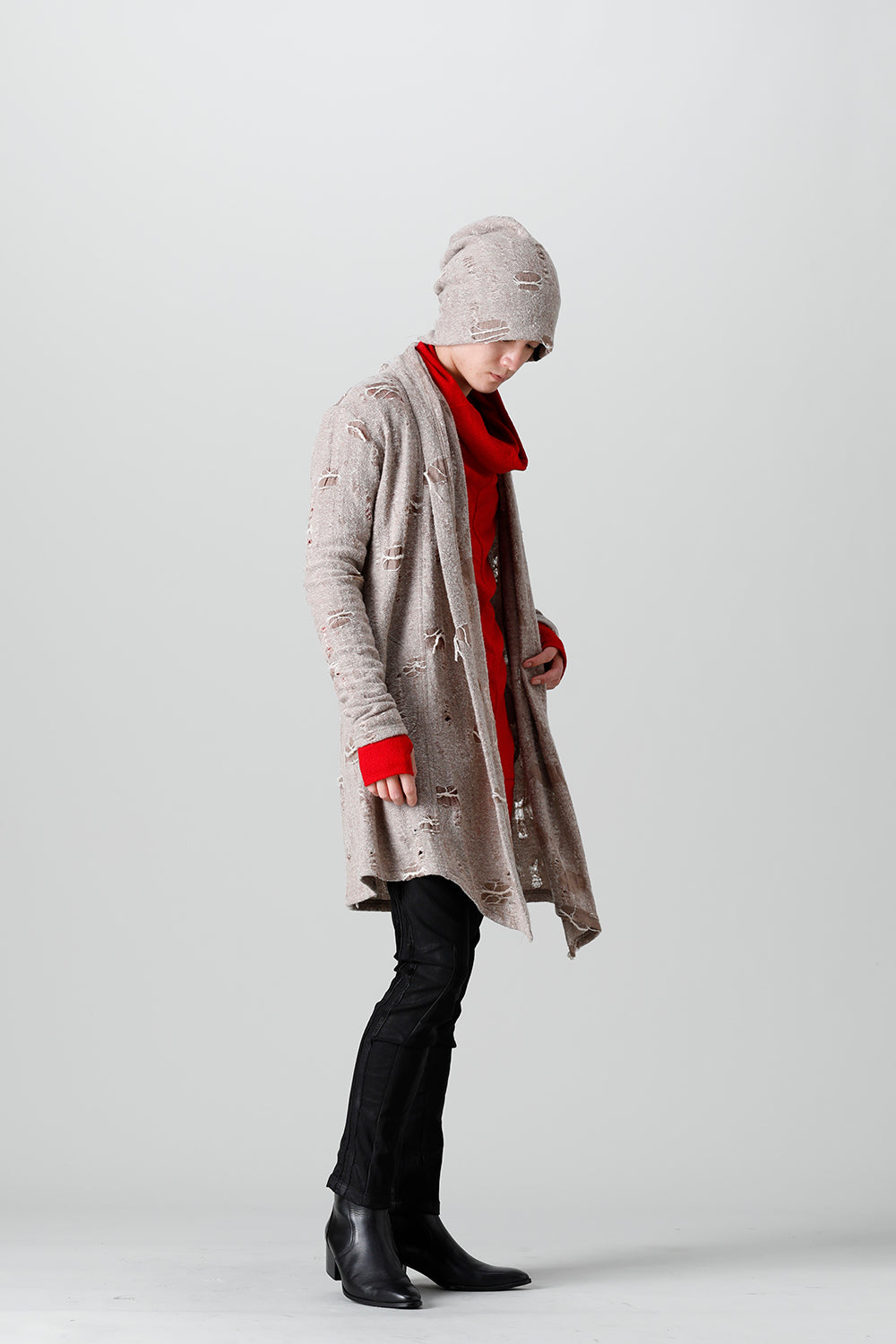 Damage Jersey Shawl Cardigan Beige