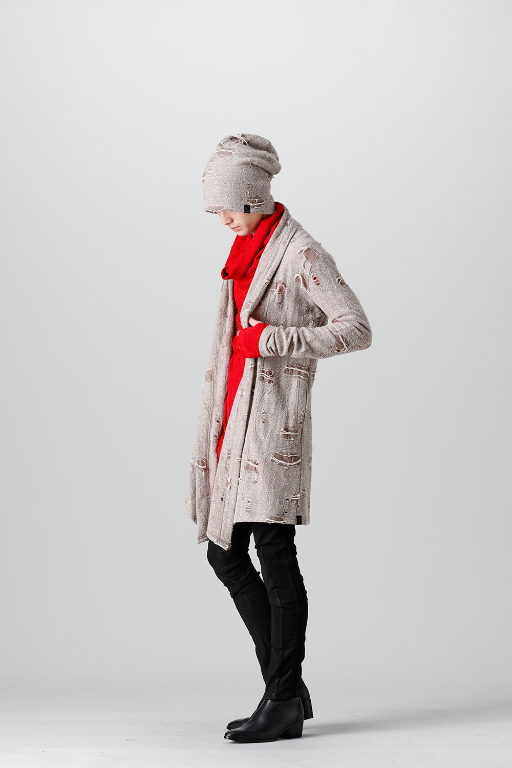 Damage Jersey Shawl Cardigan Beige
