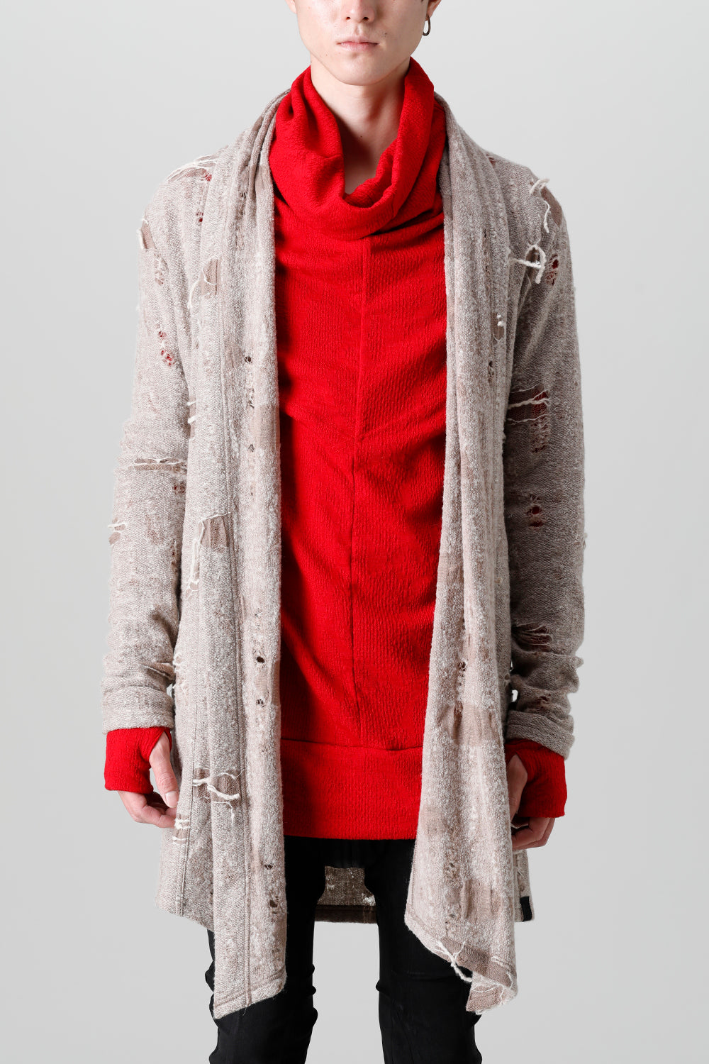 Damage Jersey Shawl Cardigan Beige