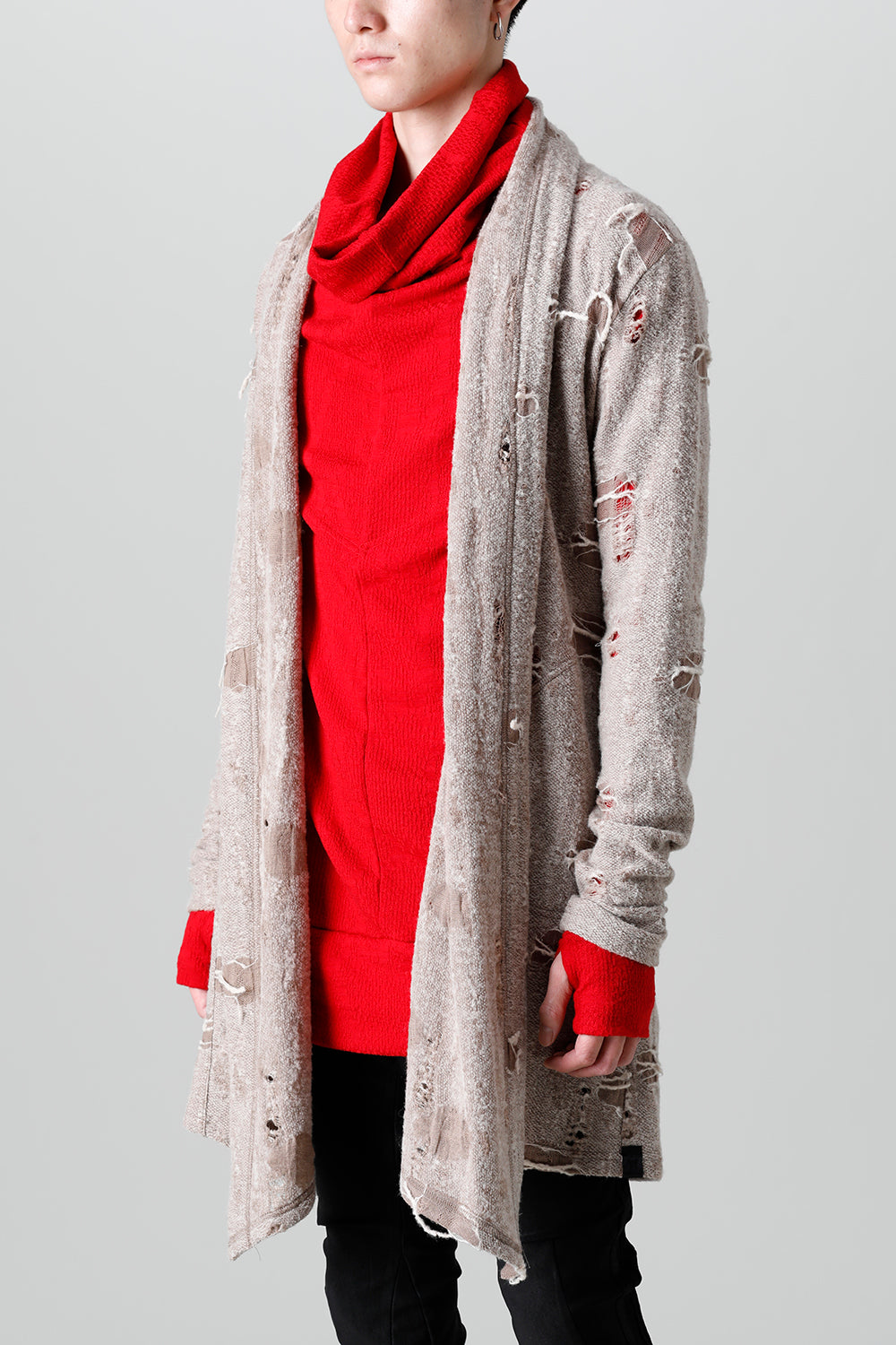 Damage Jersey Shawl Cardigan Beige