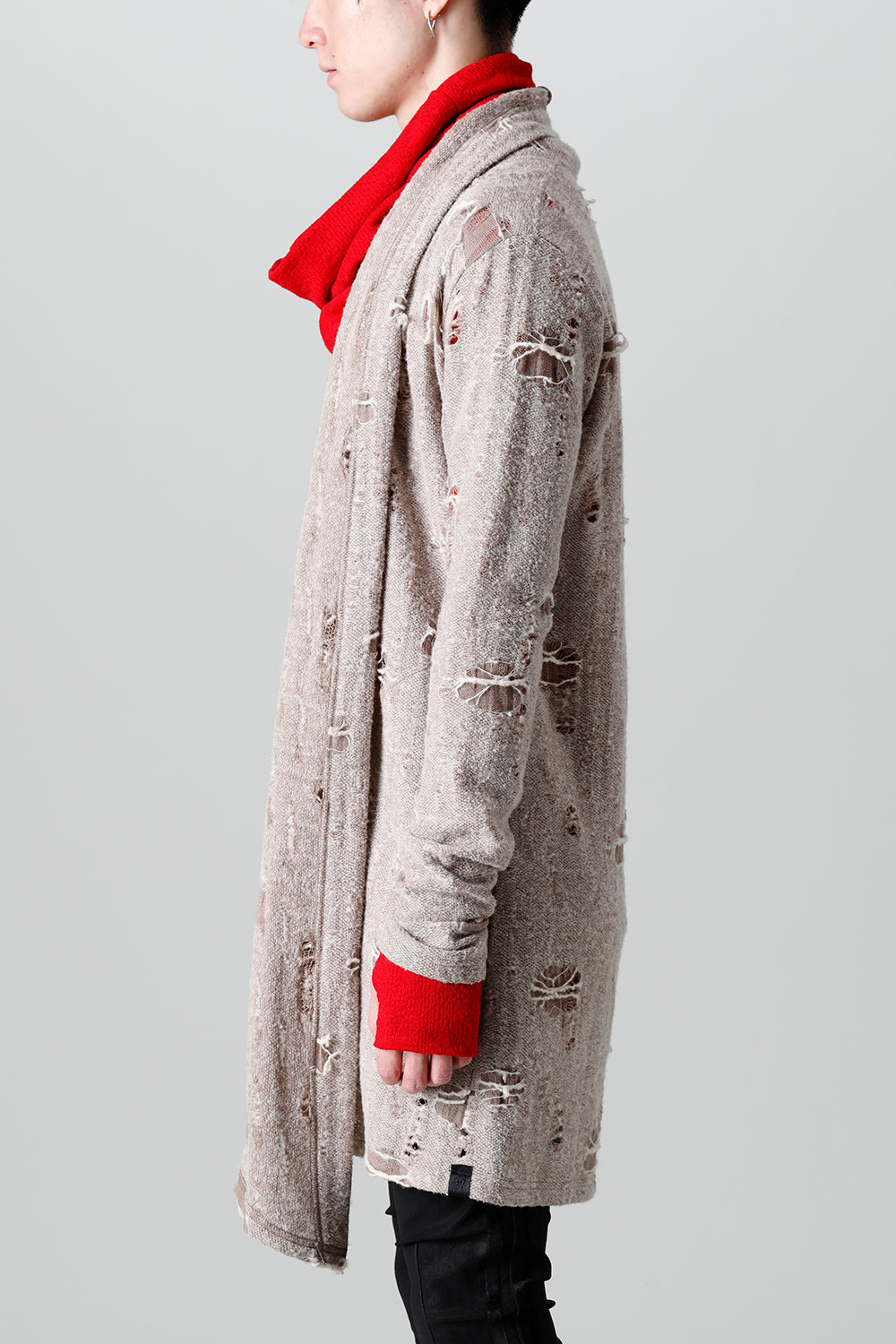 Damage Jersey Shawl Cardigan Beige