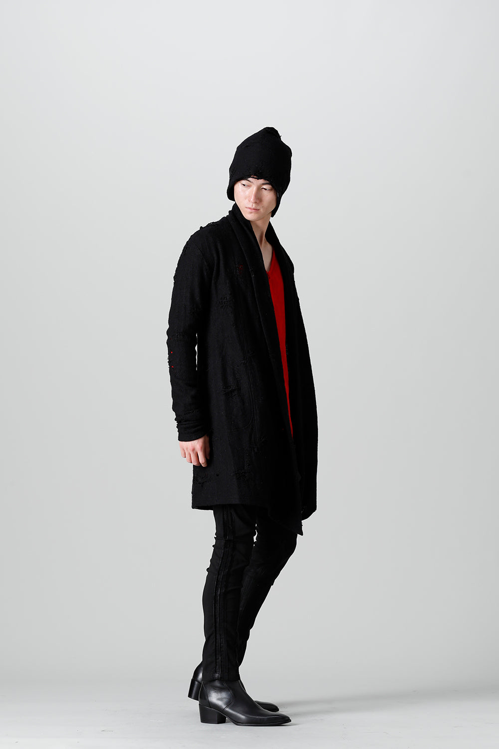 Damage Jersey Shawl Cardigan Black