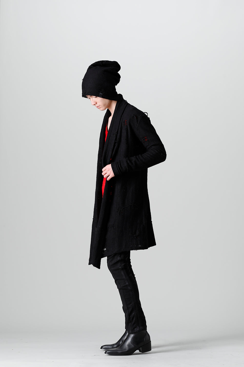 Damage Jersey Shawl Cardigan Black