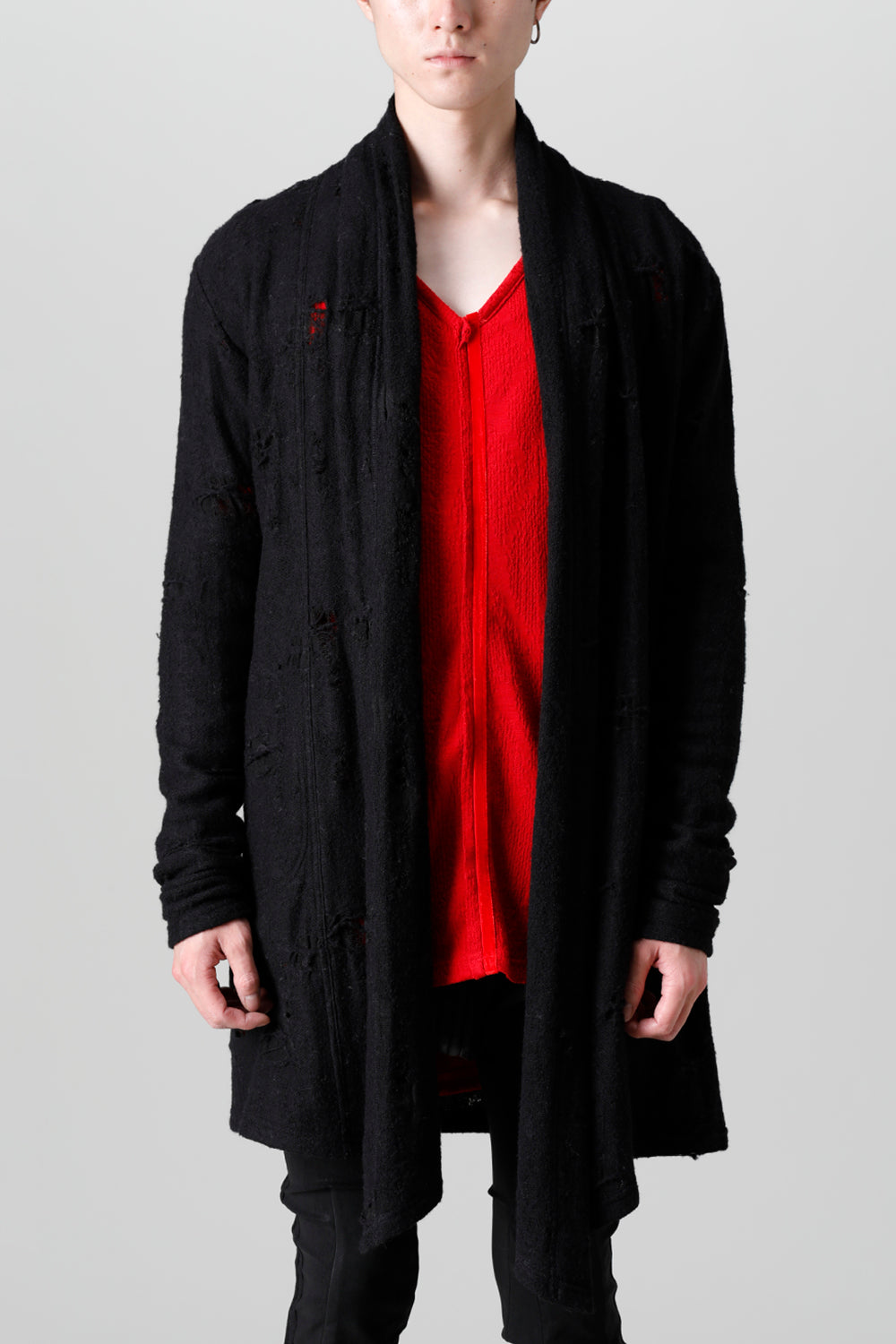 Damage Jersey Shawl Cardigan Black