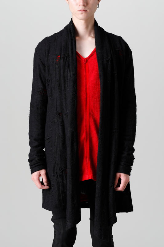 Damage Jersey Shawl Cardigan Black