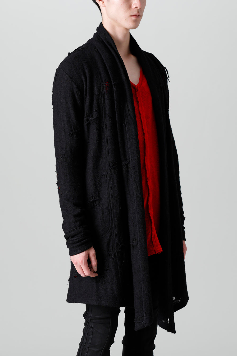 Damage Jersey Shawl Cardigan Black