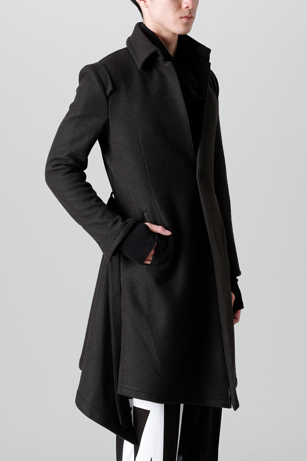 Knit Melton Stand Collar Flare Jacket Black