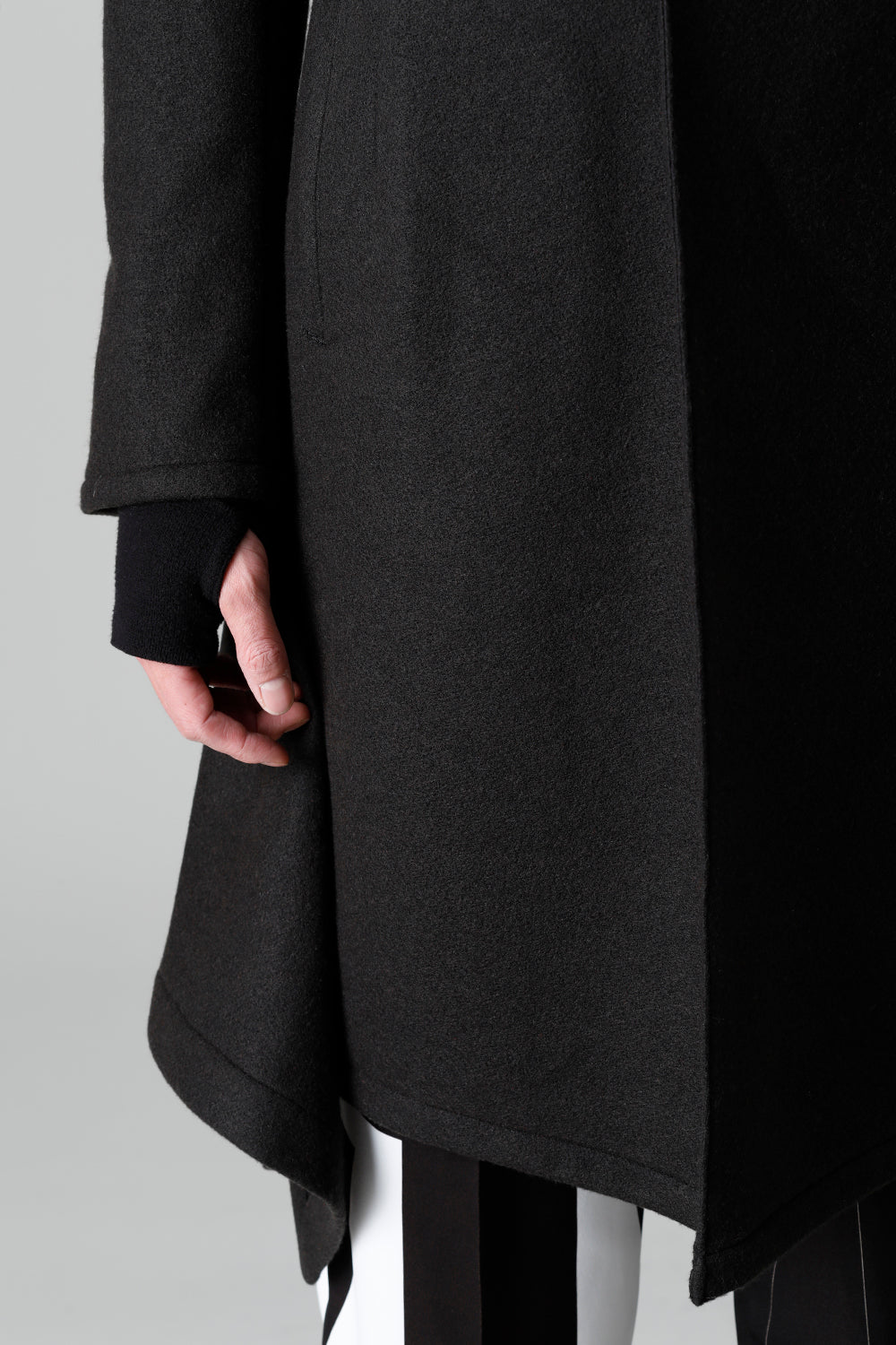 Knit Melton Stand Collar Flare Jacket Black