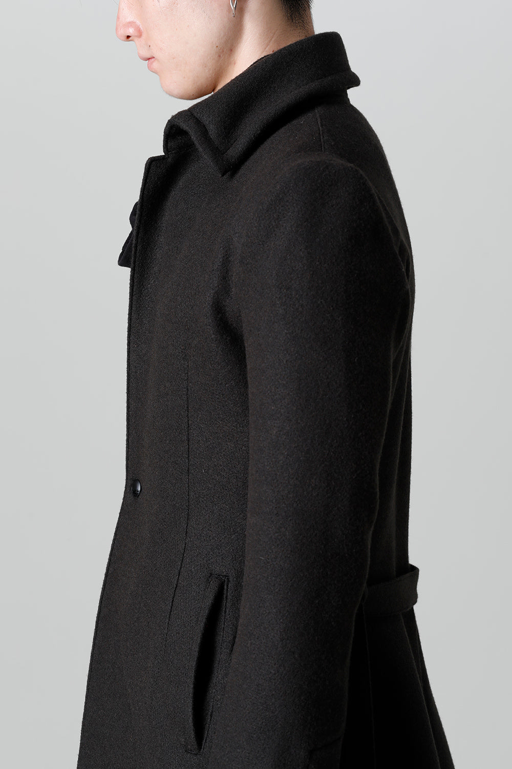 Knit Melton Stand Collar Flare Jacket Black
