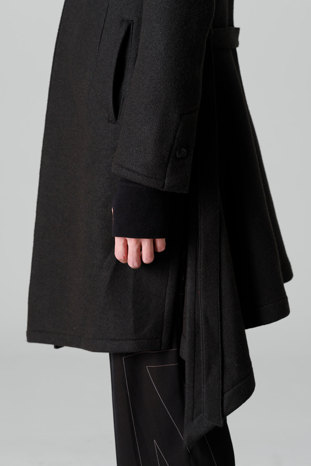 Knit Melton Stand Collar Flare Jacket Black