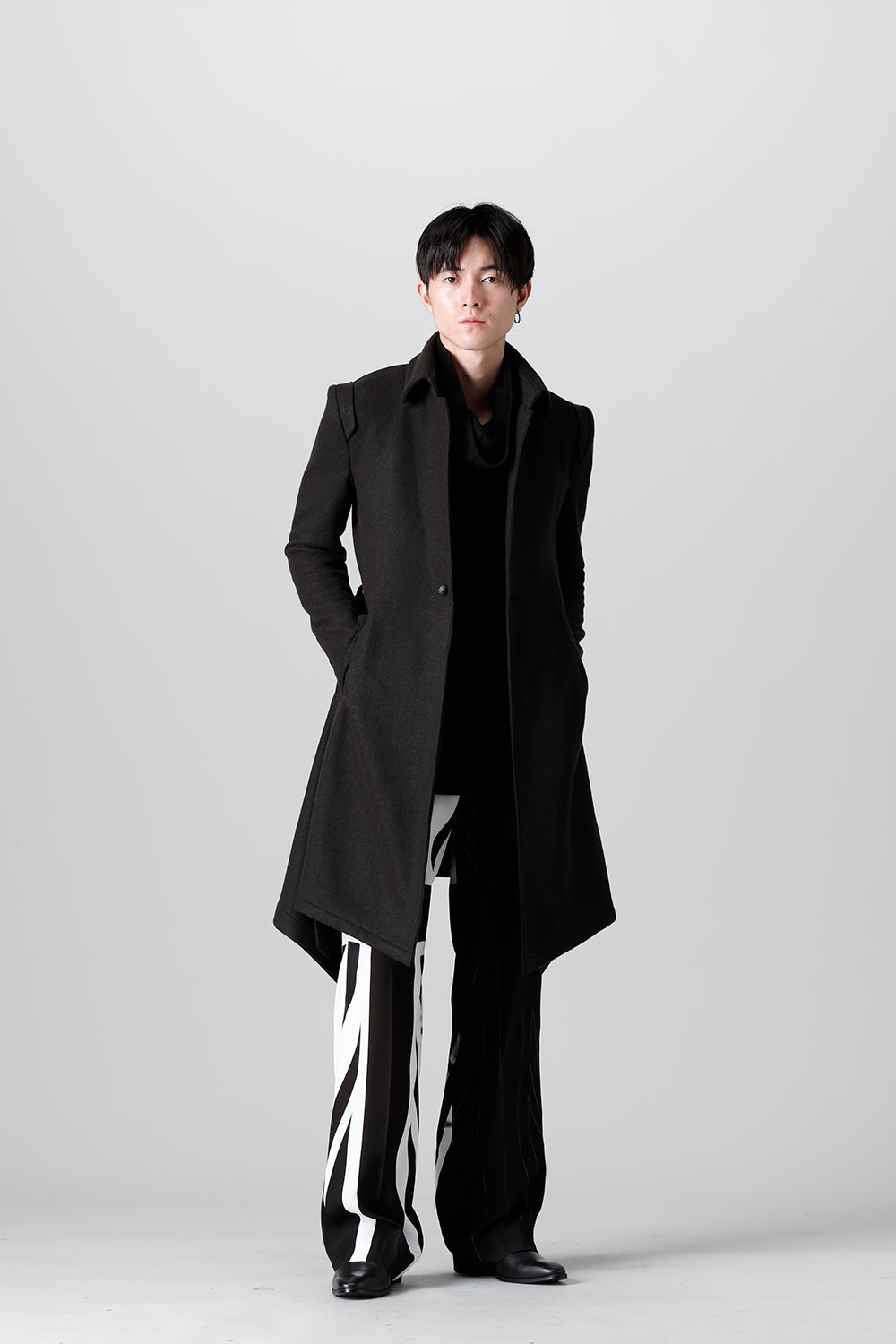 Knit Melton Stand Collar Flare Jacket Black