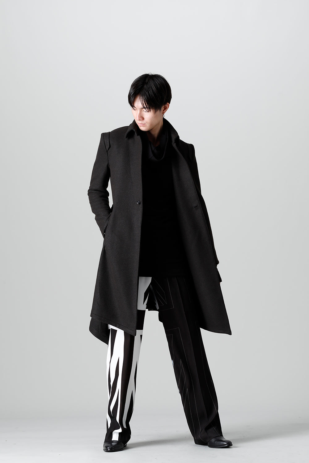 Knit Melton Stand Collar Flare Jacket Black