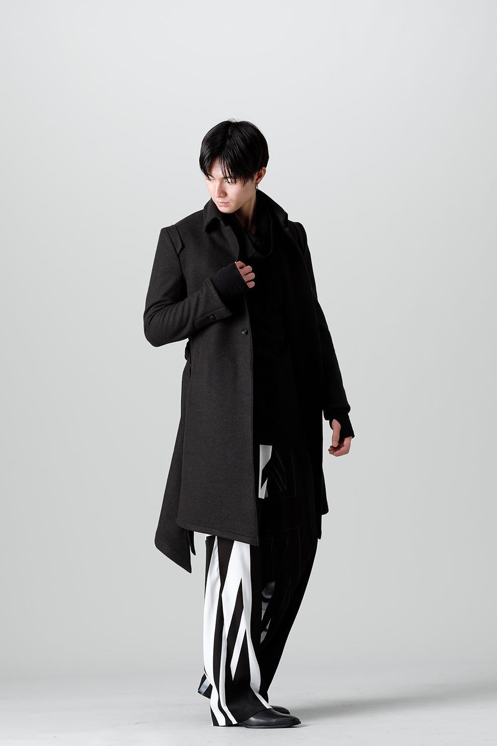 Knit Melton Stand Collar Flare Jacket Black