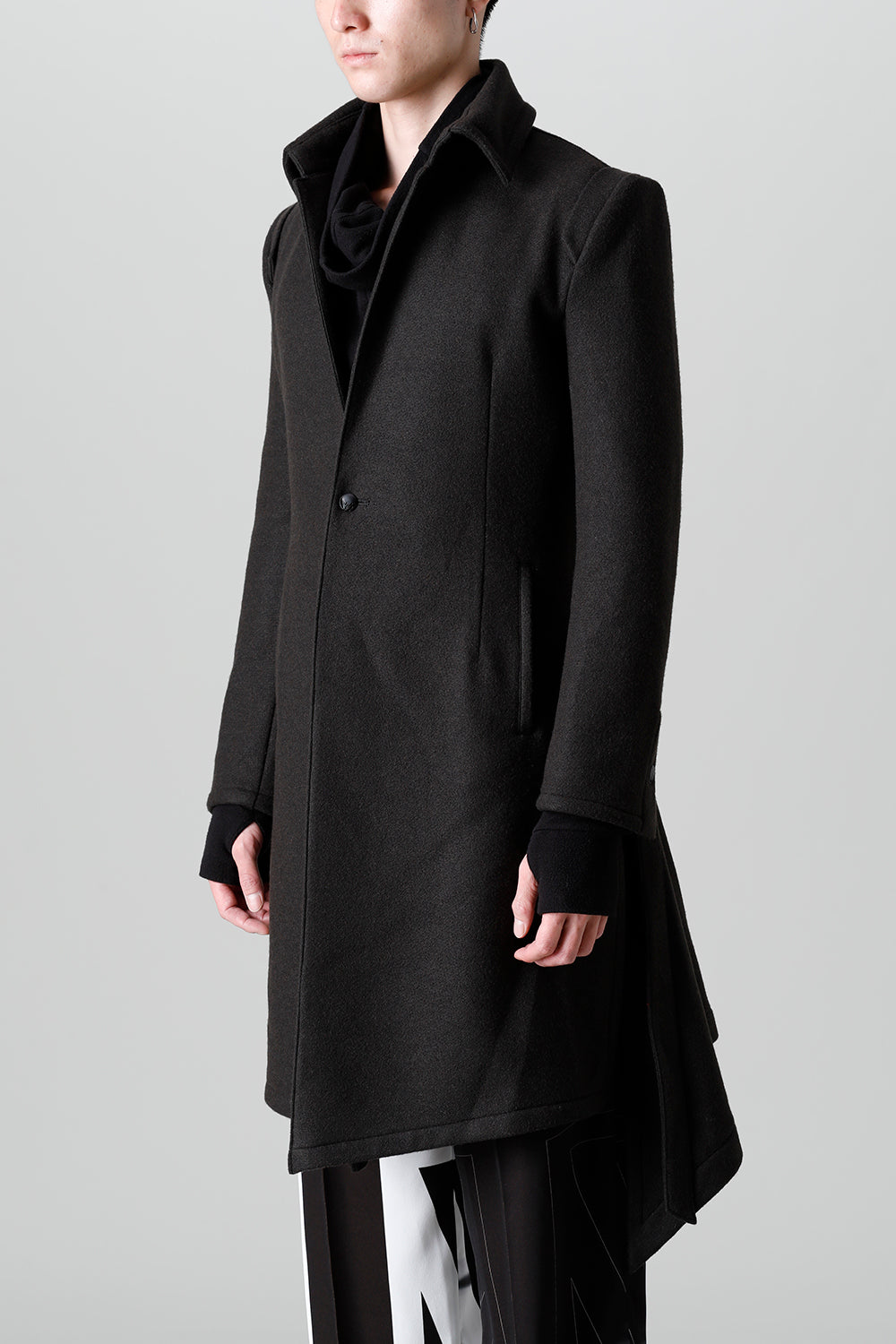 Knit Melton Stand Collar Flare Jacket Black