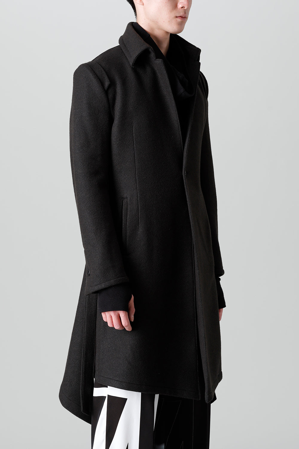 Knit Melton Stand Collar Flare Jacket Black