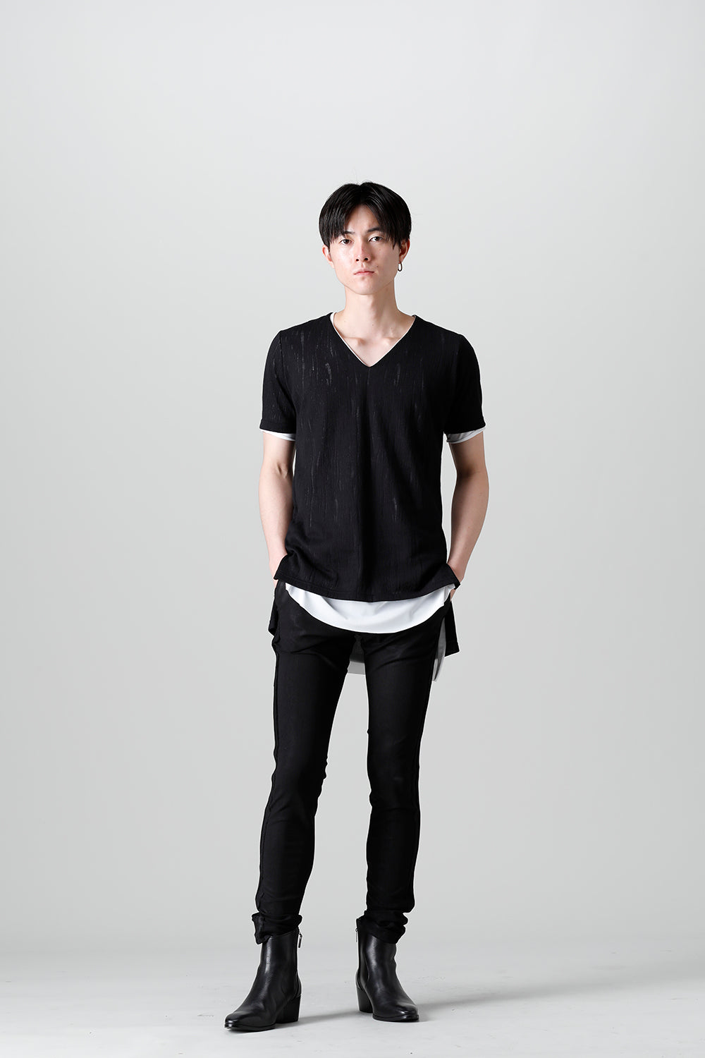 Lacy Jacquard Jersey Layerd T-shirts Black & White