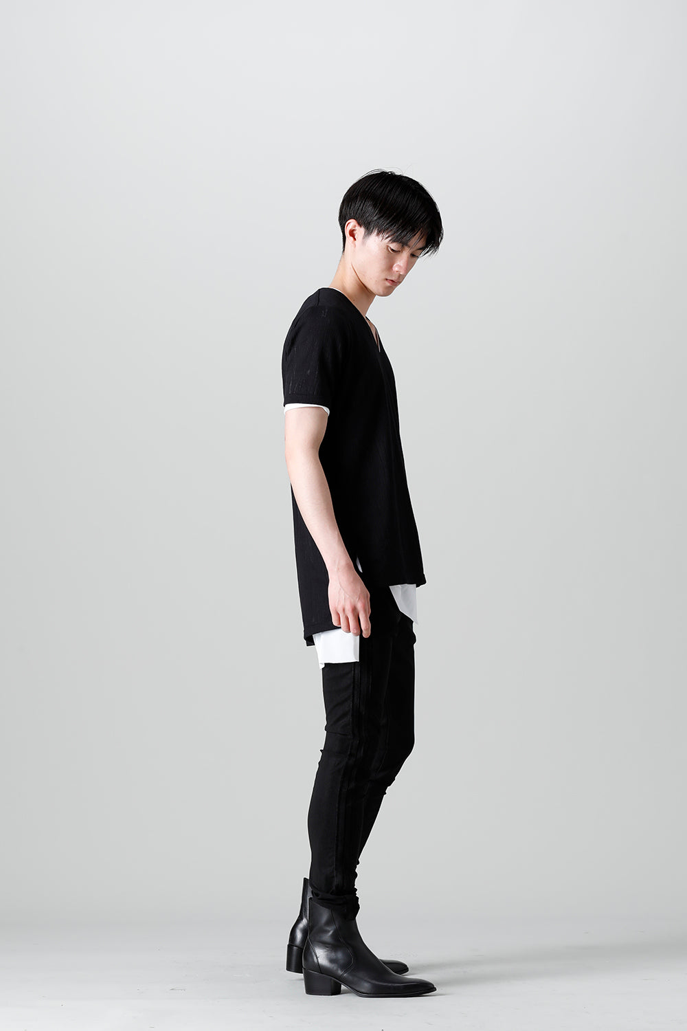 Lacy Jacquard Jersey Layerd T-shirts Black & White