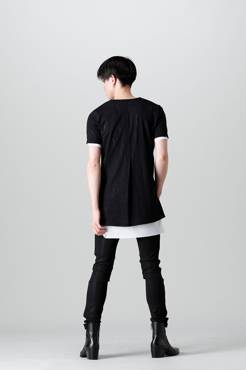 Lacy Jacquard Jersey Layerd T-shirts Black & White