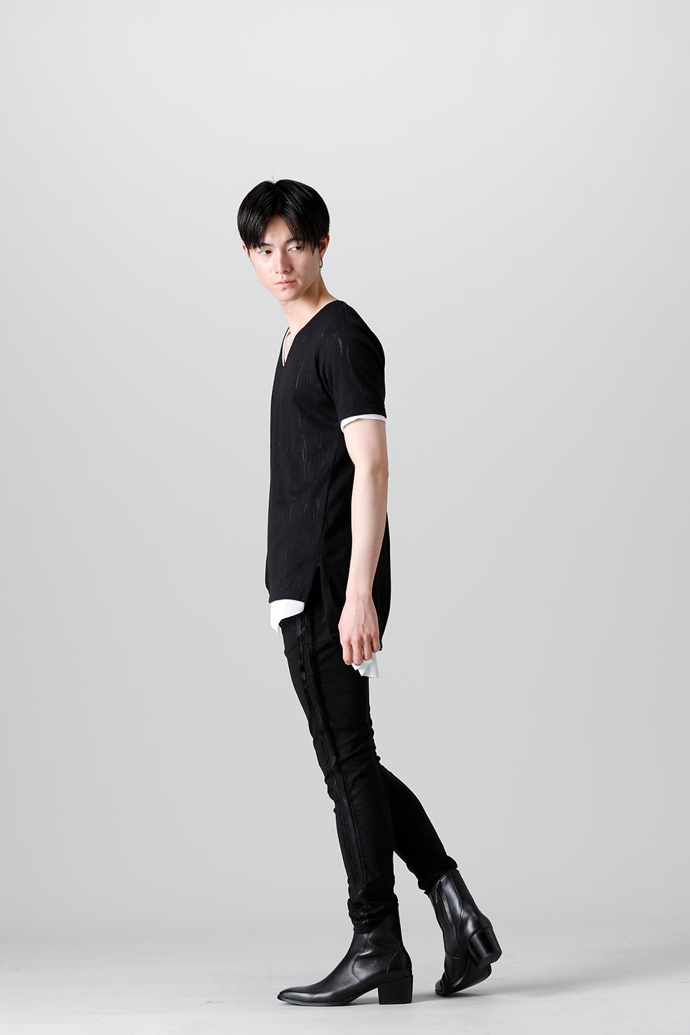 Lacy Jacquard Jersey Layerd T-shirts Black & White