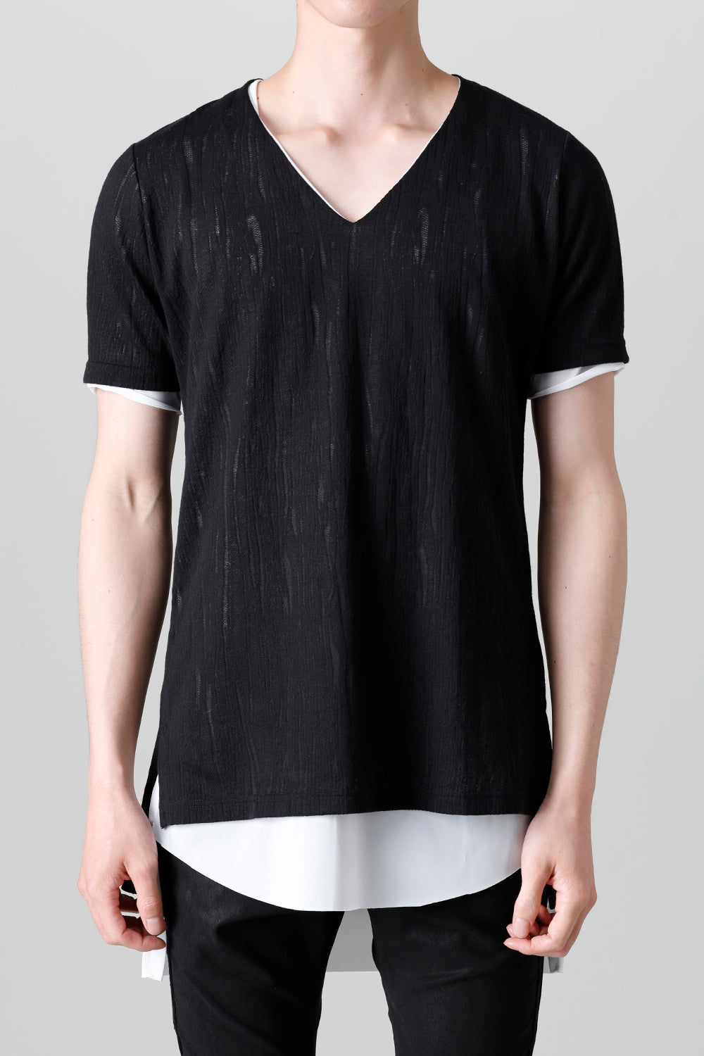 Lacy Jacquard Jersey Layerd T-shirts Black & White