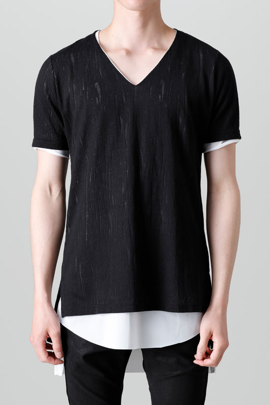 Lacy Jacquard Jersey Layerd T-shirts Black & White