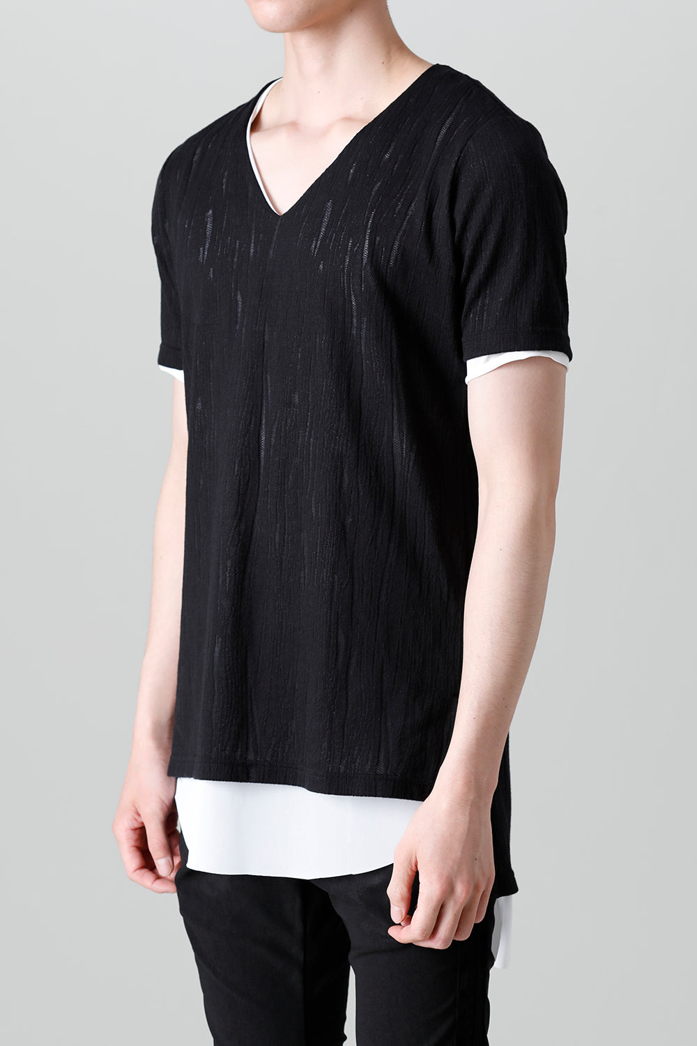 Lacy Jacquard Jersey Layerd T-shirts Black & White