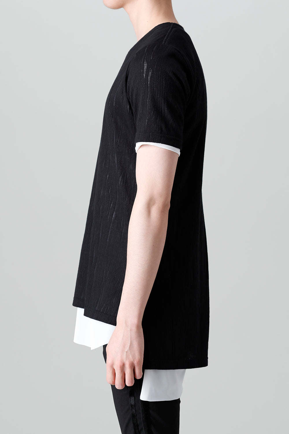 Lacy Jacquard Jersey Layerd T-shirts Black & White