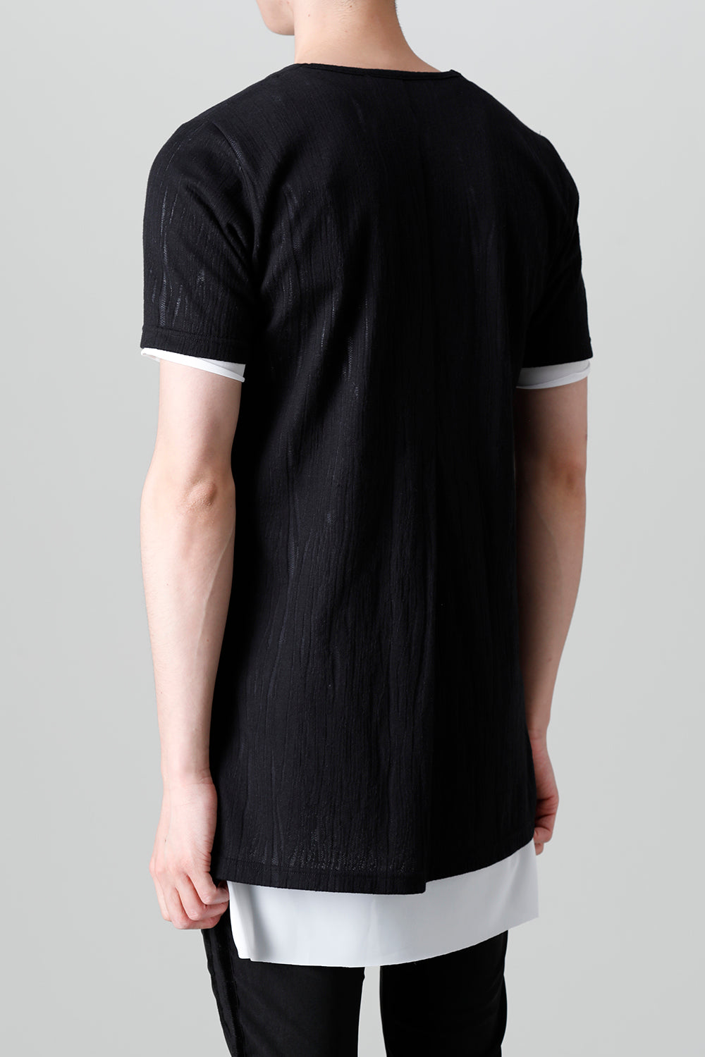 Lacy Jacquard Jersey Layerd T-shirts Black & White
