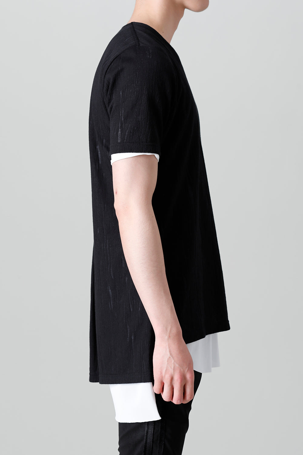 Lacy Jacquard Jersey Layerd T-shirts Black & White