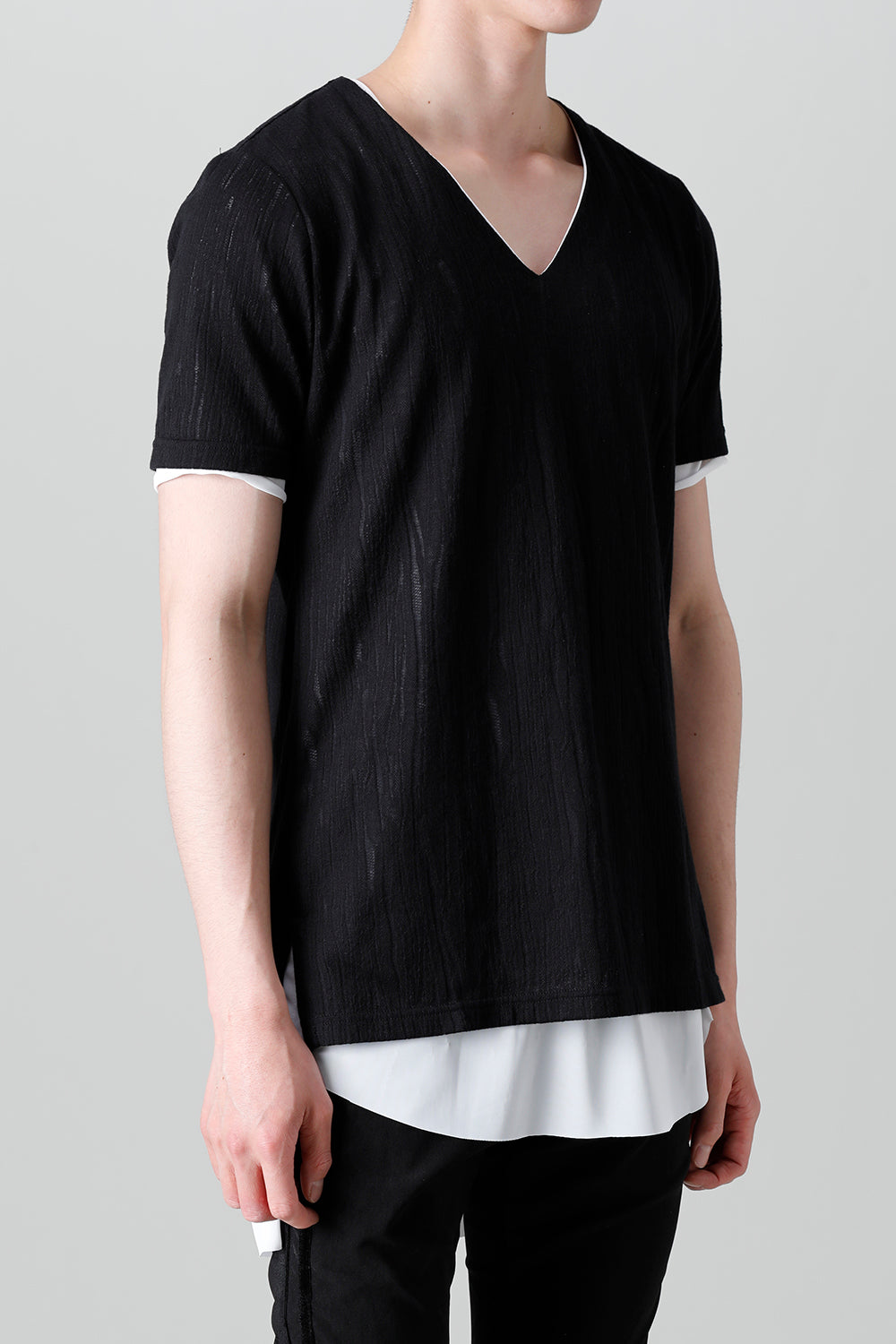 Lacy Jacquard Jersey Layerd T-shirts Black & White