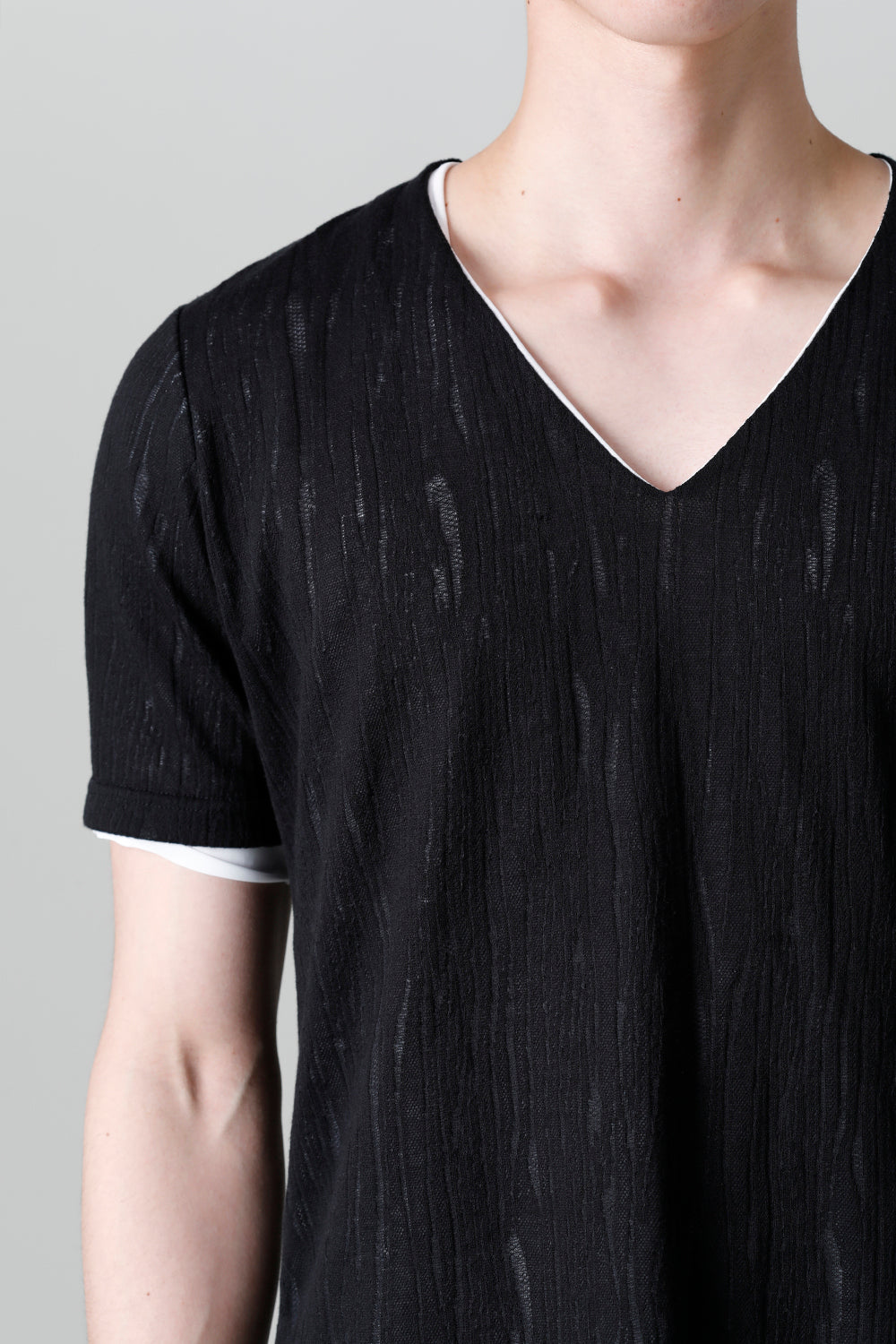 Lacy Jacquard Jersey Layerd T-shirts Black & White