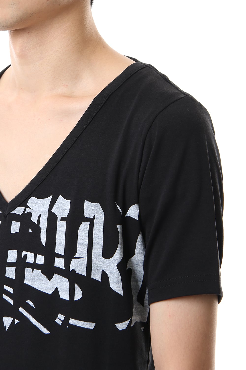 V-Neck T-Shirts Black x White Print