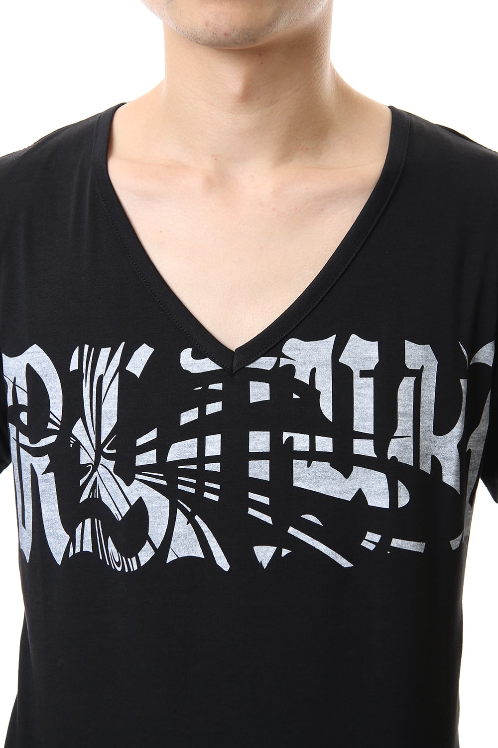 V-Neck T-Shirts Black x White Print