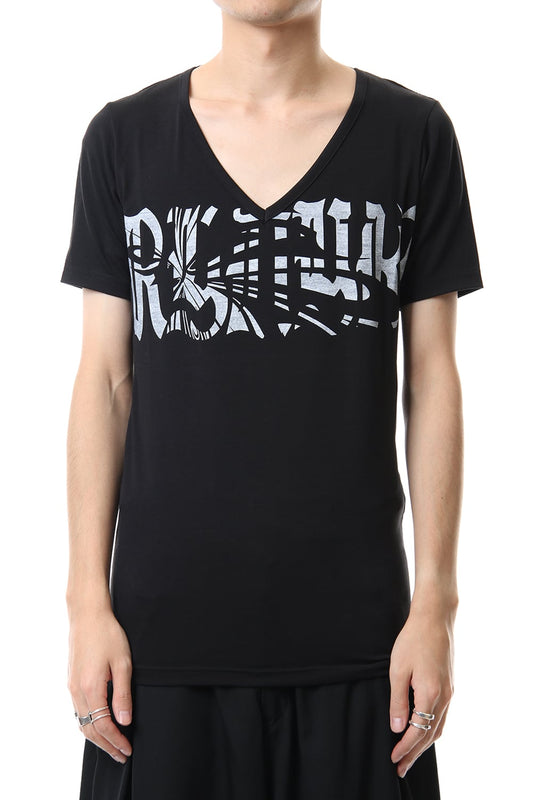 V-Neck T-Shirts Black x White Print