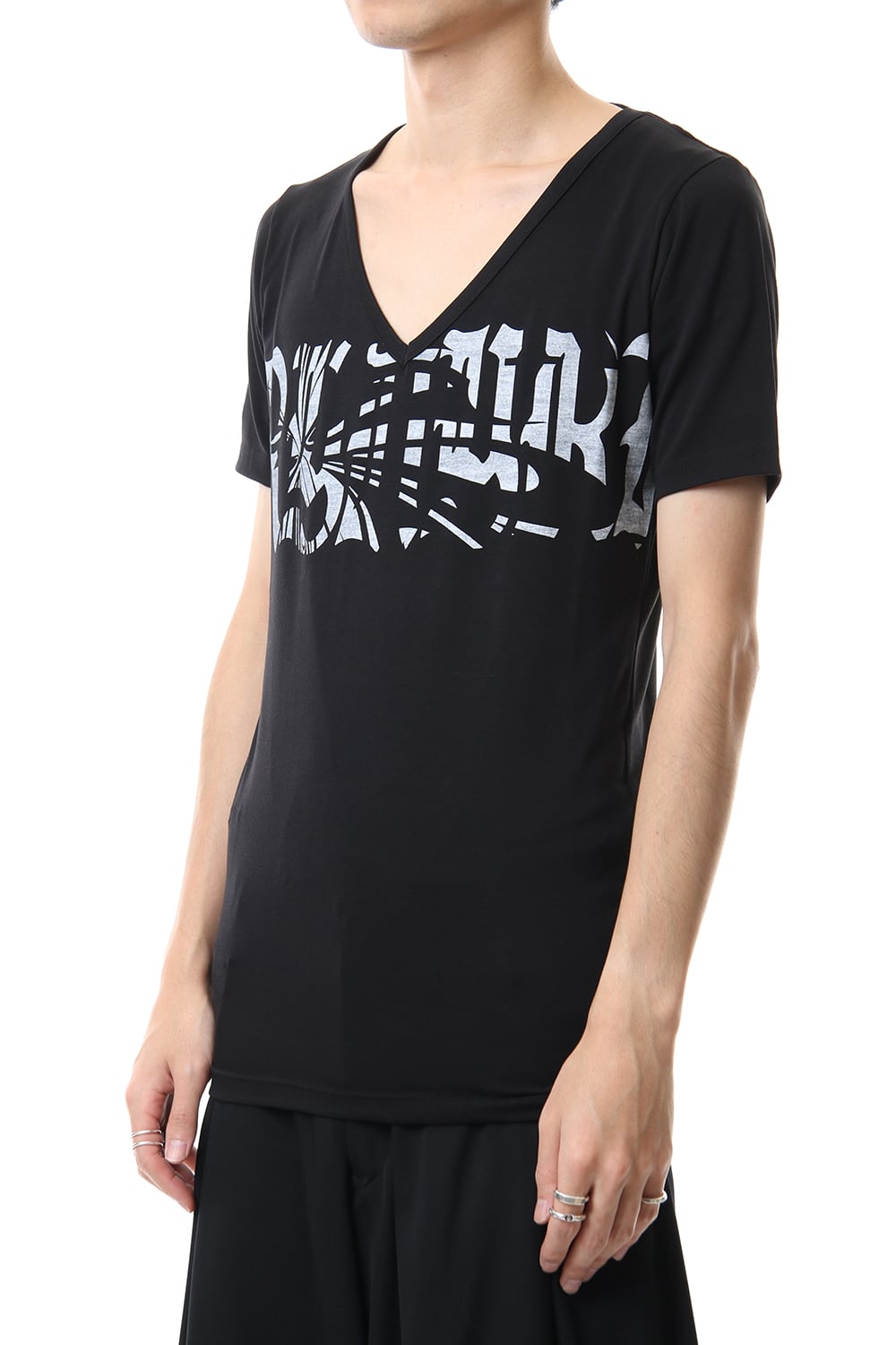 V-Neck T-Shirts Black x White Print