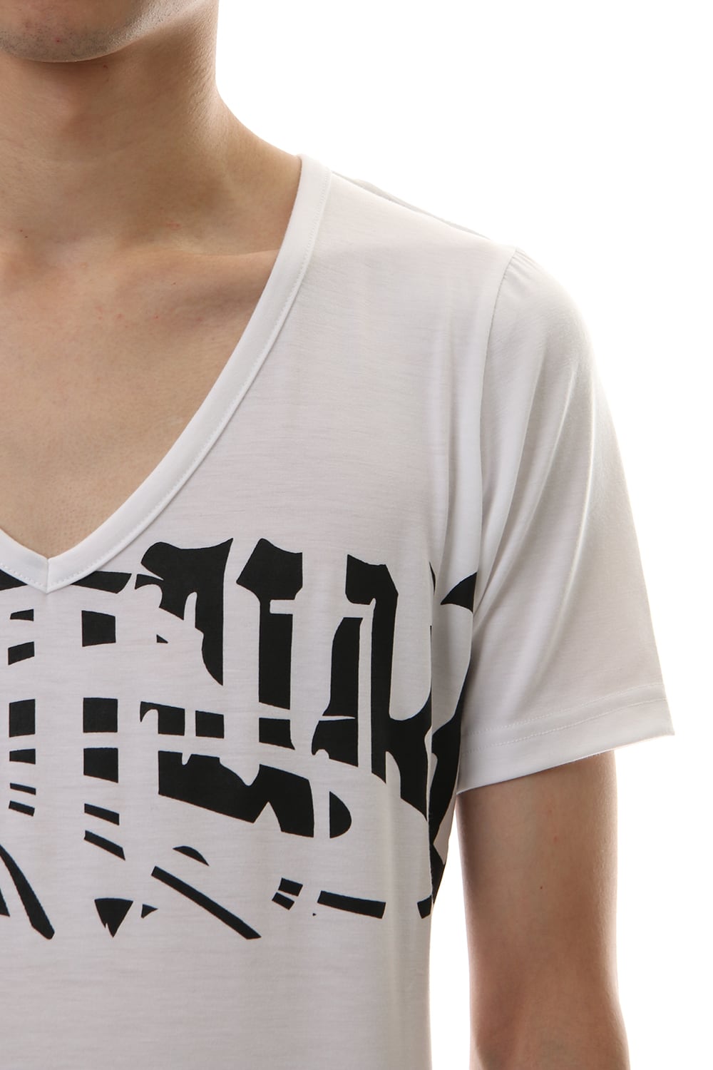 V-Neck T-Shirts White x Black Print