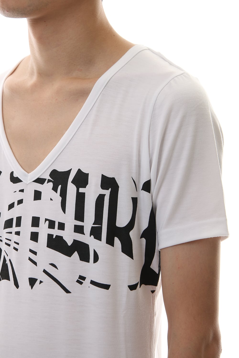 V-Neck T-Shirts White x Black Print