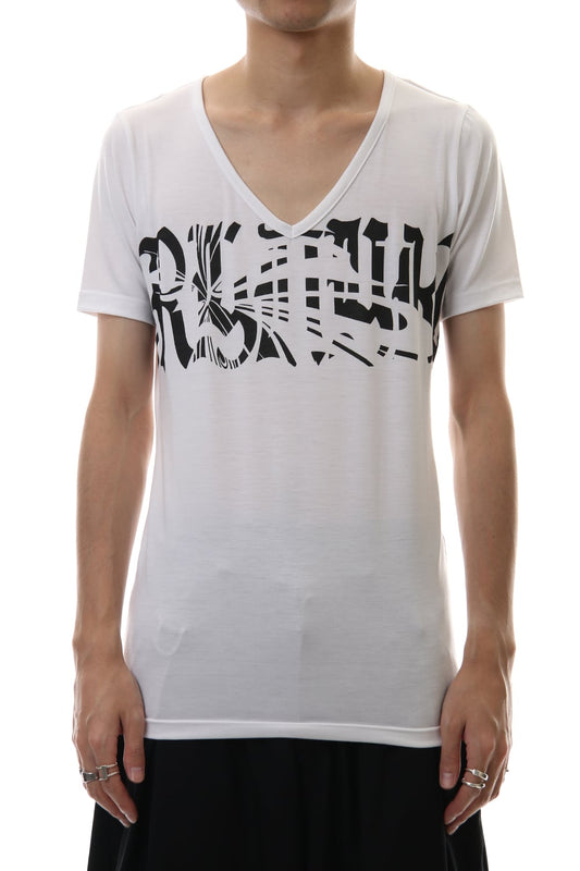 V-Neck T-Shirts White x Black Print