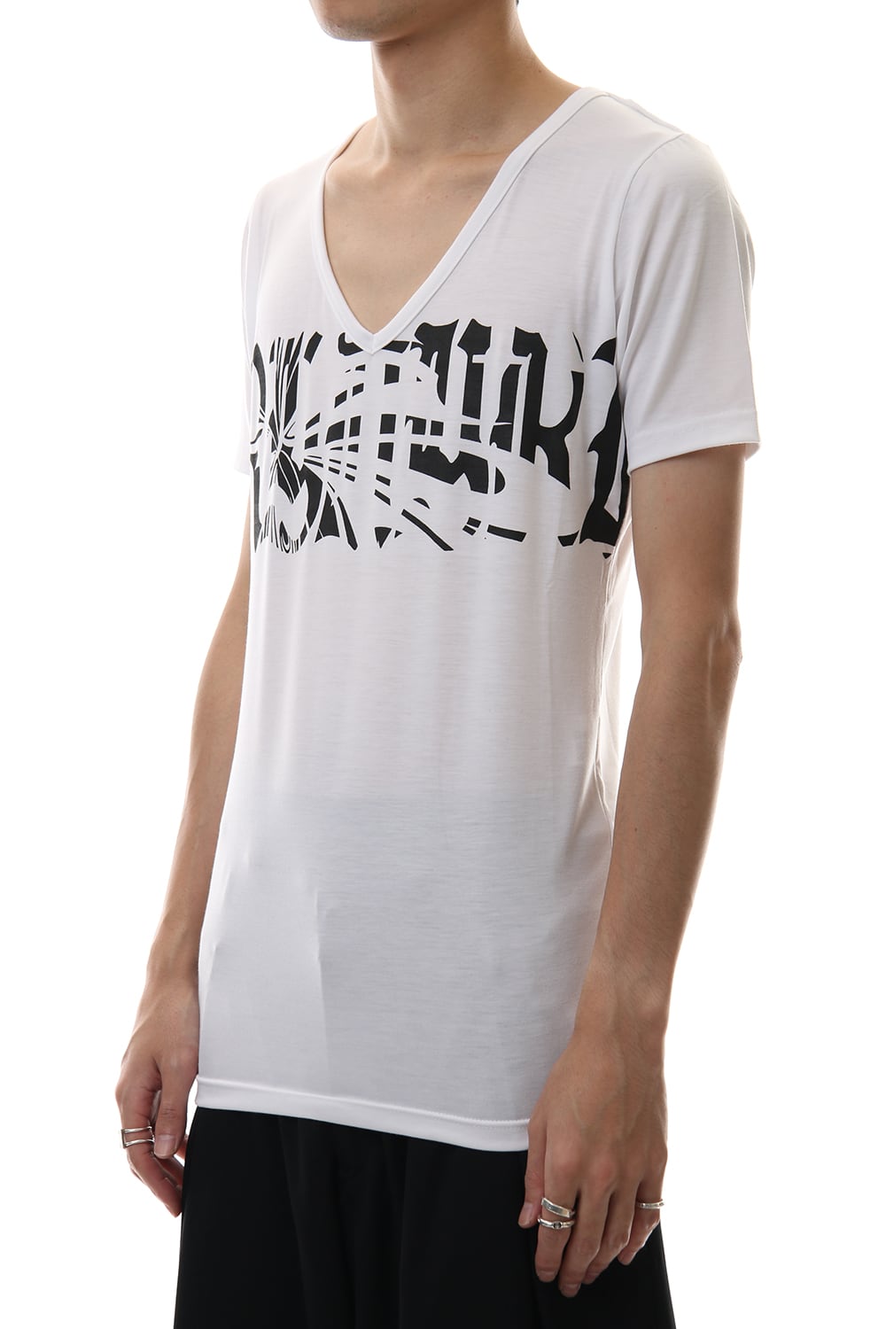 V-Neck T-Shirts White x Black Print