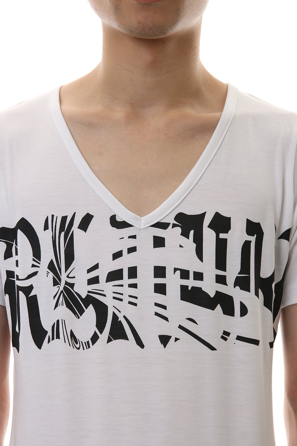 V-Neck T-Shirts White x Black Print