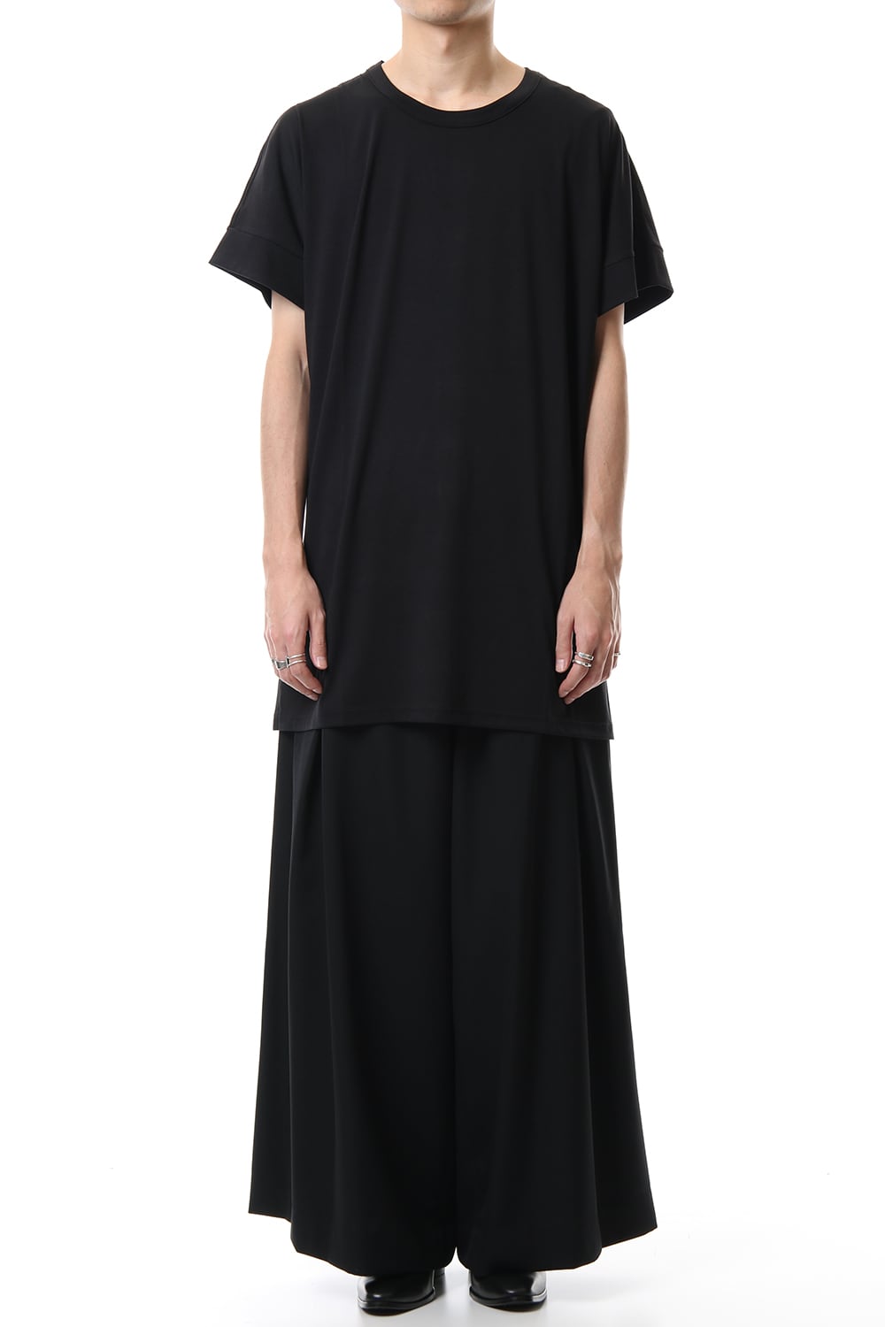 Drop Shoulder T-Shirts Black x White Print