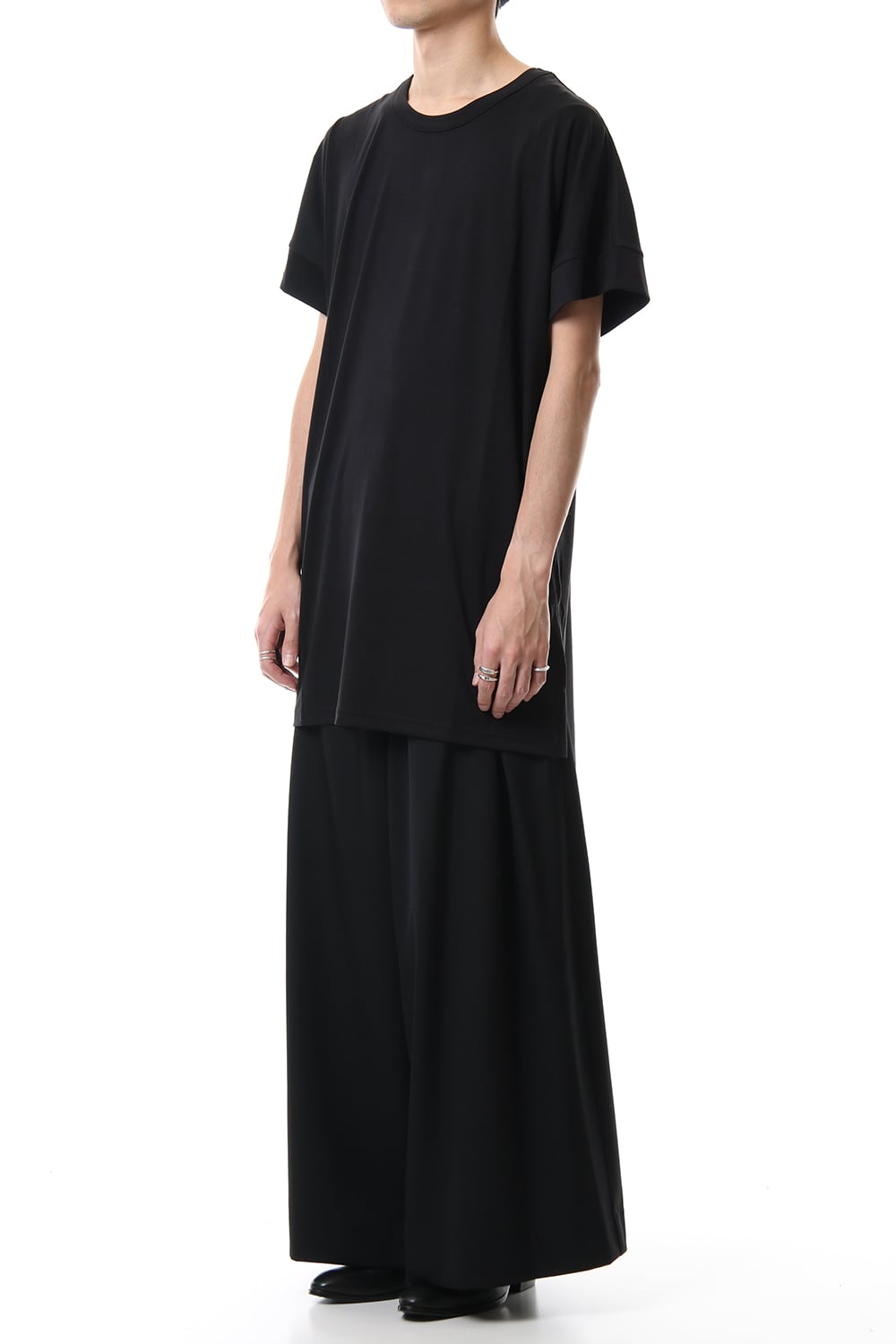 Drop Shoulder T-Shirts Black x White Print