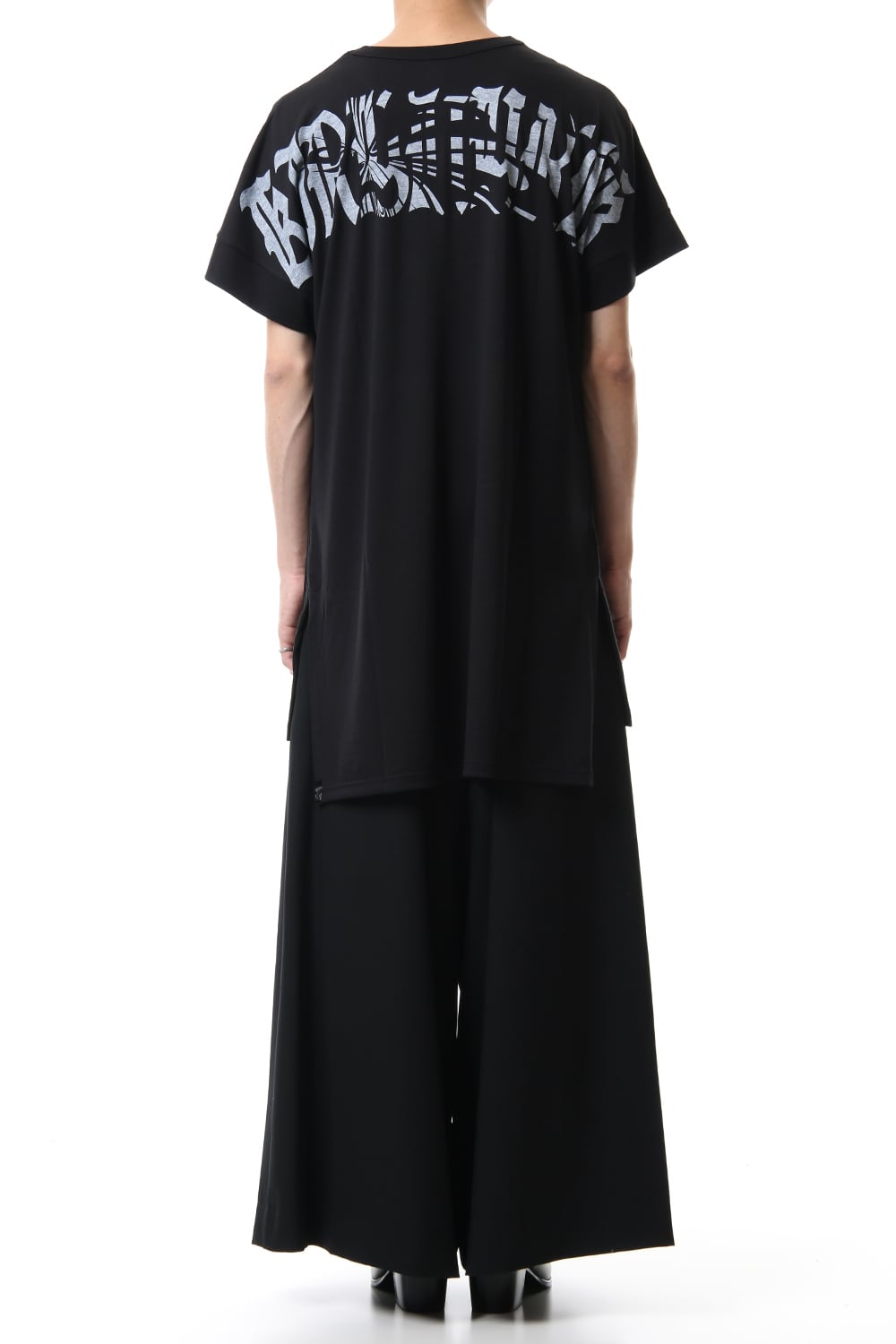 Drop Shoulder T-Shirts Black x White Print