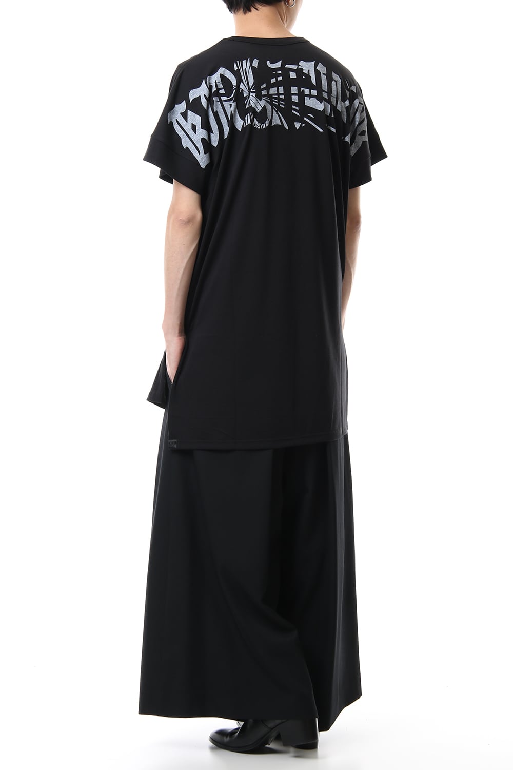 Drop Shoulder T-Shirts Black x White Print